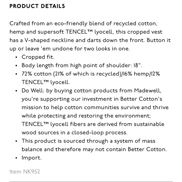 Madewell Crop Vest Top in Coltman Wash - Picture 6 of 6